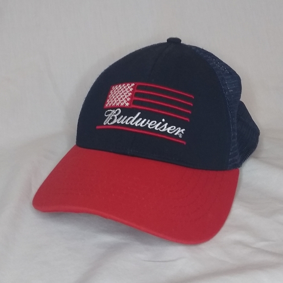 NWOT Budweiser Flag Trucker Hat Official Licensed Blue and Red - Picture 2 of 8